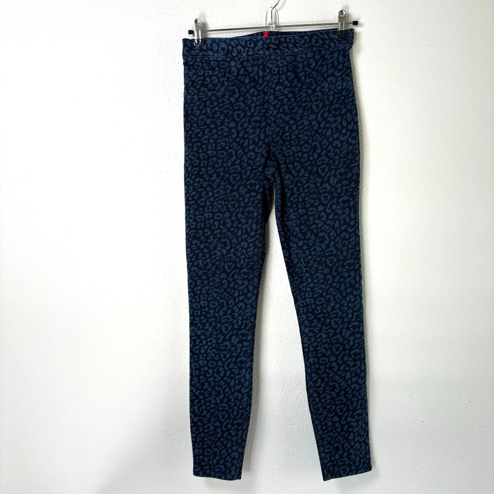 Spanx Jean-ish Ankle Leggings Size S Blue Leopard Print Pull On Jeans‎